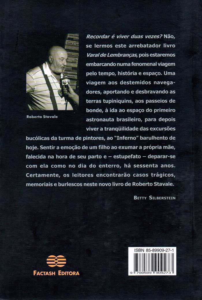 13.a Verso do livro Varal de Lembranças. Elogios de Betty Silberstein e a foto de Roberto sendo entrevistado